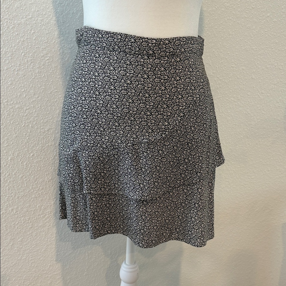 Urban Outfitters Black and White Floral Tiered Skater Skirt